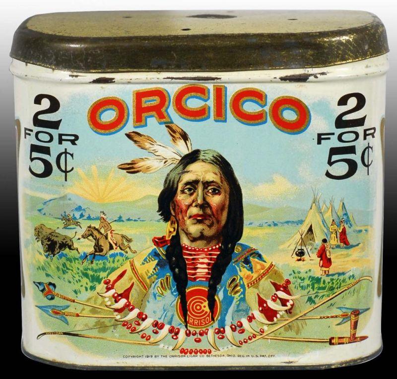 Appraisal: Orcico Cigar Tin Description Copyrighted Manufactured by Orrison Cigar Company