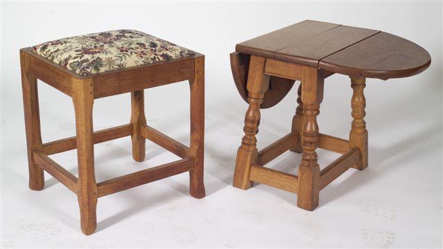 Appraisal: KINGPOST YORKSHIRE OAK DRESSING STOOL with square drop-in seat raised