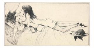 Appraisal: Yamamoto Erotic Framed Etching Yamamoto erotic etching signed m Yamamoto