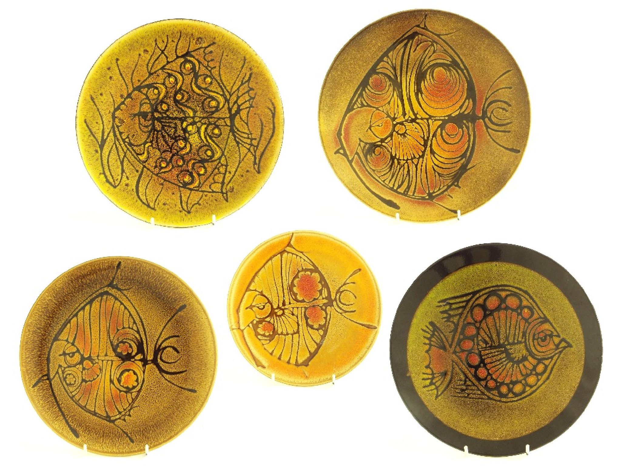 Appraisal: Set of five Poole Pottery Aegean 'Fish' pattern plates ranging