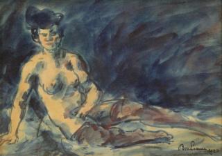 Appraisal: BONHOMME Leon Watercolor Reclining Nude Signed and dated lower right