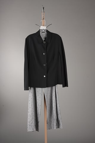 Appraisal: Escada piece black wool silk blend slacks suit with polka