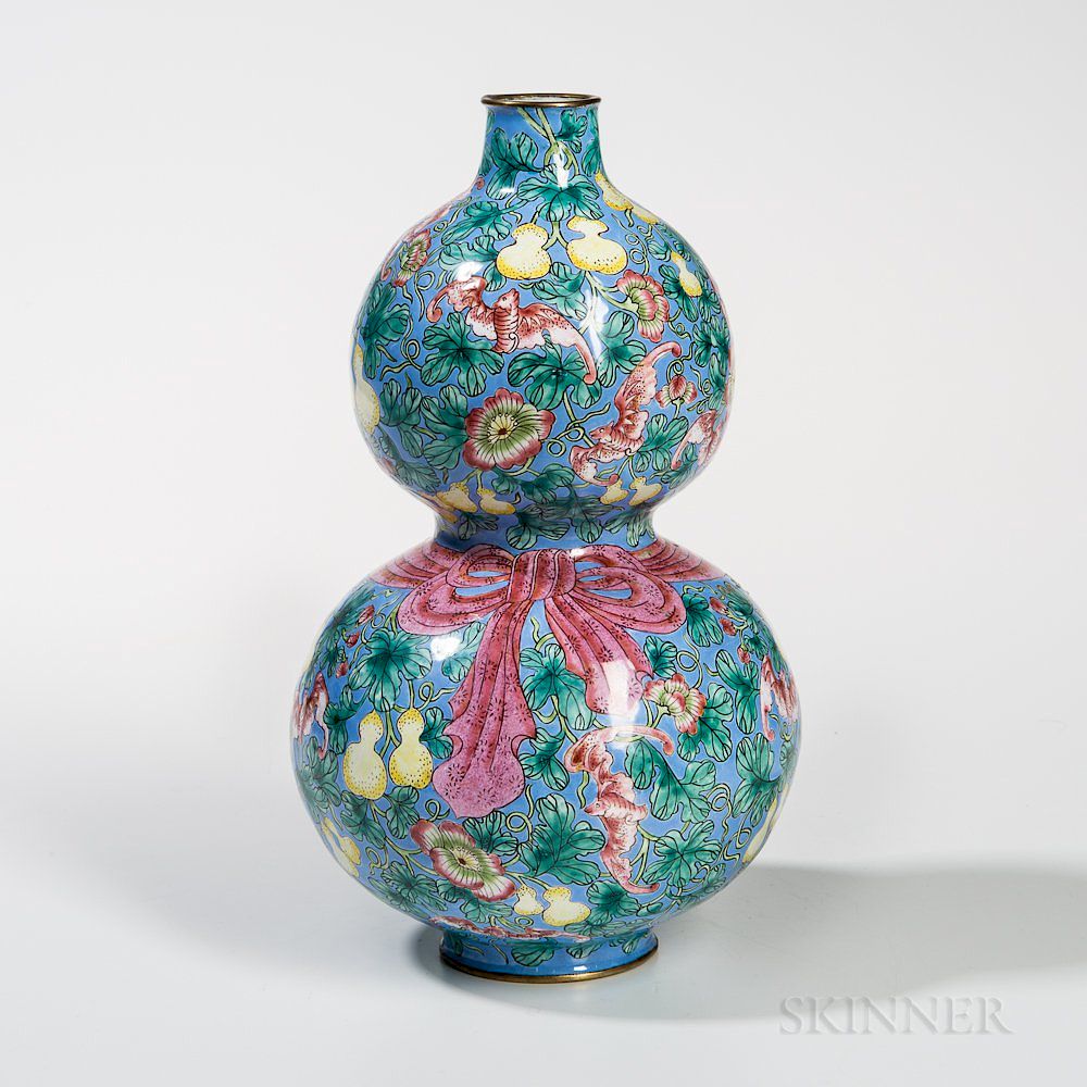 Appraisal: Canton Enamel Double Gourd Vase Canton Enamel Double Gourd Vase