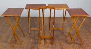 Appraisal: Cherry Finish Folding Tray Tables Set of Four These rectangular