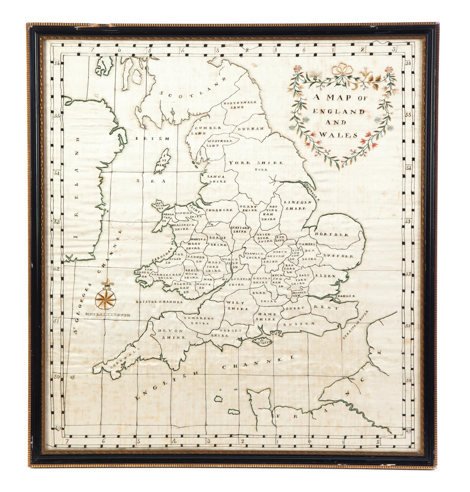 Appraisal: NEEDLEWORK MAP OF ENGLAND AND WALES England late th century