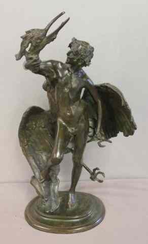 Appraisal: MACMONNIES Frederick William Young Fawn withHeron Bronze Figural Group Inscribed