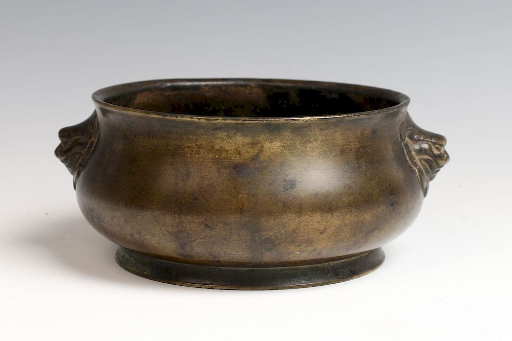 Appraisal: CHINESE BRONZE INCENSE BURNER Of compressed globular form the body