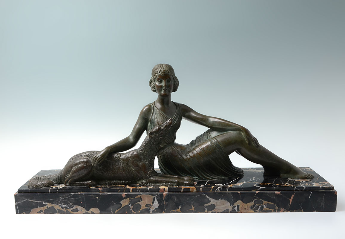 Appraisal: CHIPARUS Demetre Romanian - Woman with Borzoi Dark Patinated Bronze