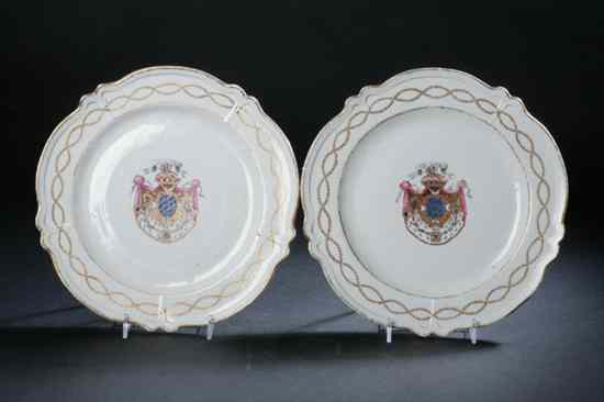 Appraisal: PAIR CHINESE ARMORIAL FAMILLE ROSE PORCELAIN PLATES th century The