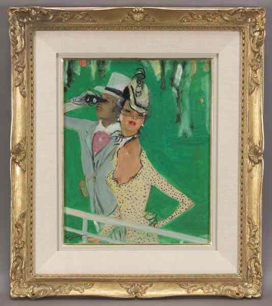 Appraisal: Jean-Gabriel Domergue oil painting on boarddepicting a well-dressed couple at