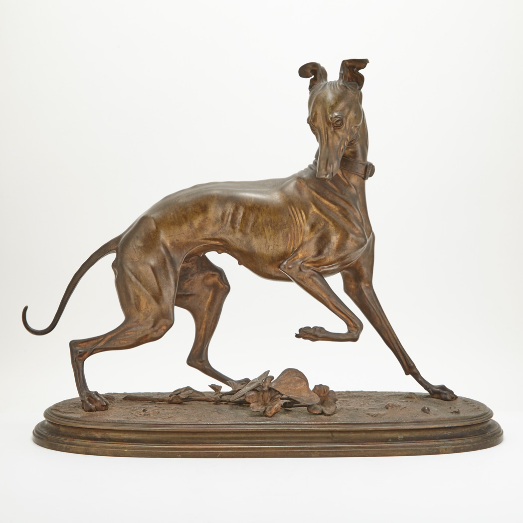 Appraisal: Unsigned Bronze Figure of Whippet and Butterfly After a model