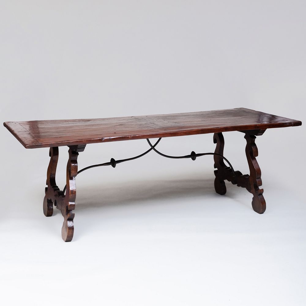 Appraisal: Italian Baroque Style Chestnut and Wrought Iron Refectory Table x