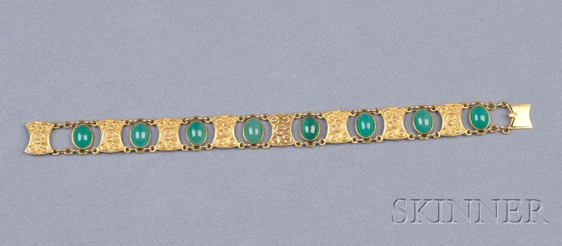 Appraisal: Art Nouveau kt Gold and Green Chalcedony Bracelet designed as