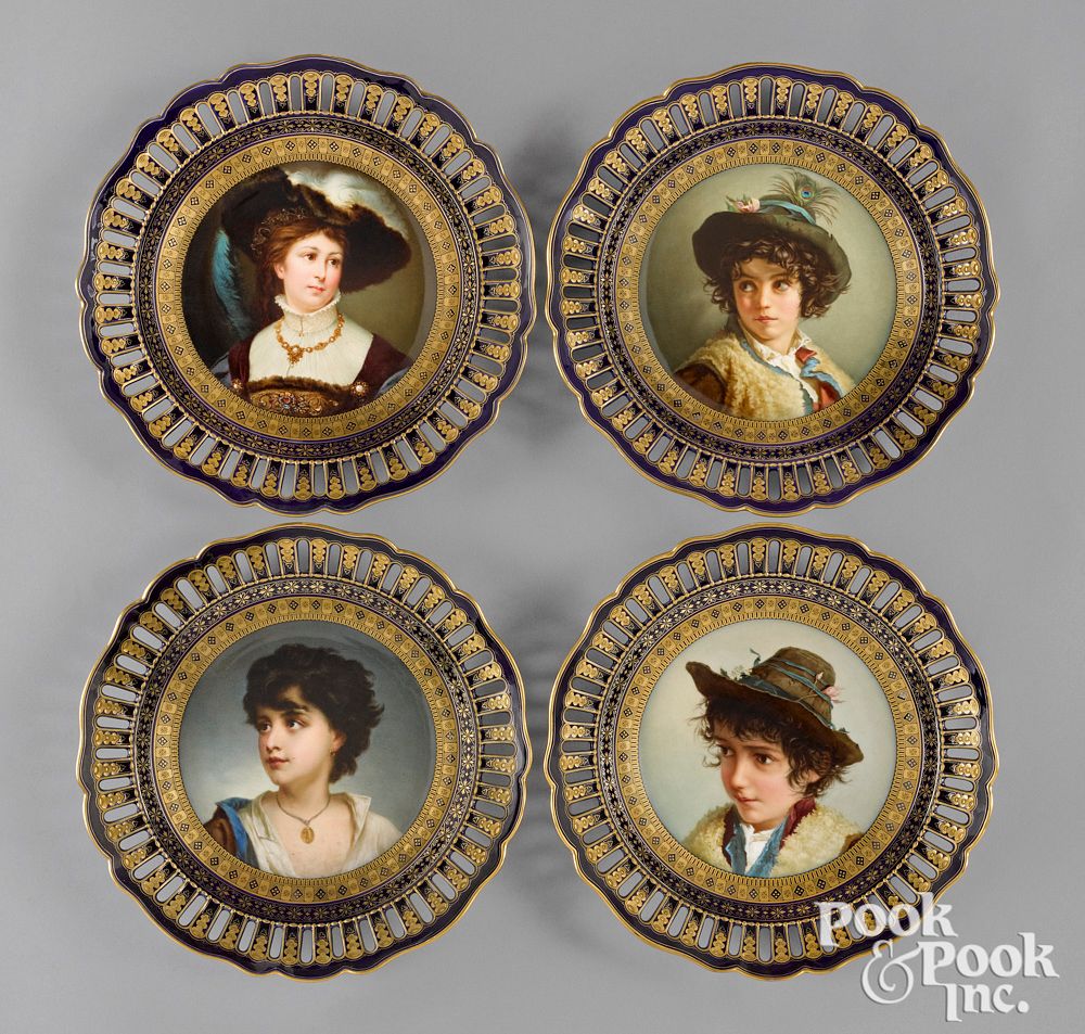 Appraisal: Four Meissen painted porcelain portrait plates Four Meissen painted porcelain