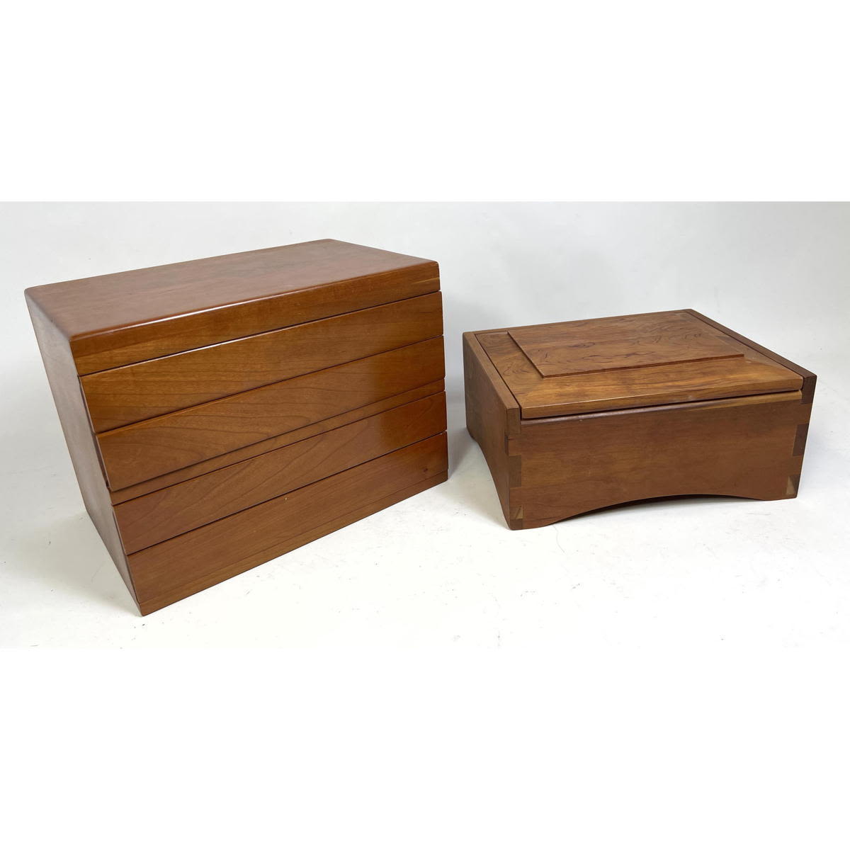 Appraisal: pc Mid Century Modern Cherry Wood Jewelry Boxes Smaller x