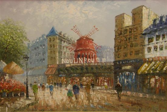 Appraisal: Burnett oil on board entitled 'Moulin Rouge' h w in