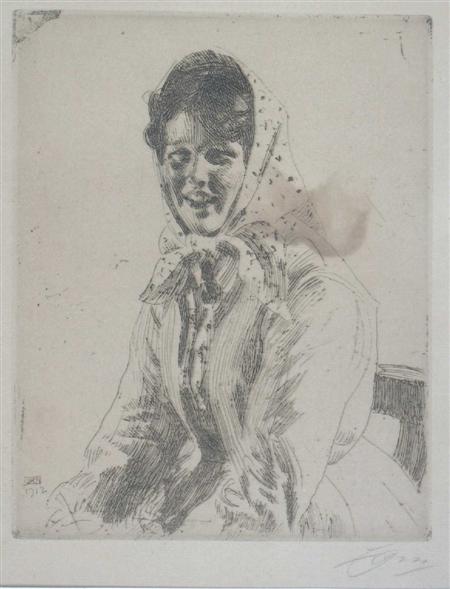 Appraisal: ANDERS LEONARD ZORN SWEDISH - SKERI CULLA Etching signed cm