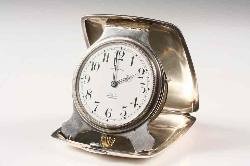 Appraisal: TIFFANY STERLING TRAVEL CLOCK - Sterling Silver Cased Travel Clock