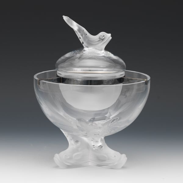 Appraisal: LALIQUE CRYSTAL IGOR ICE BOWL WITH SILVER PLATED SUPPORT AND