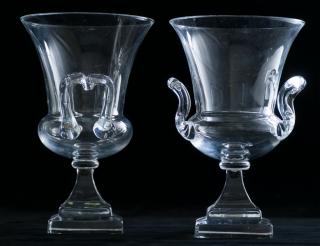 Appraisal: Steuben Glass Urn Vases Pair Pair of Circa Frederick Carder