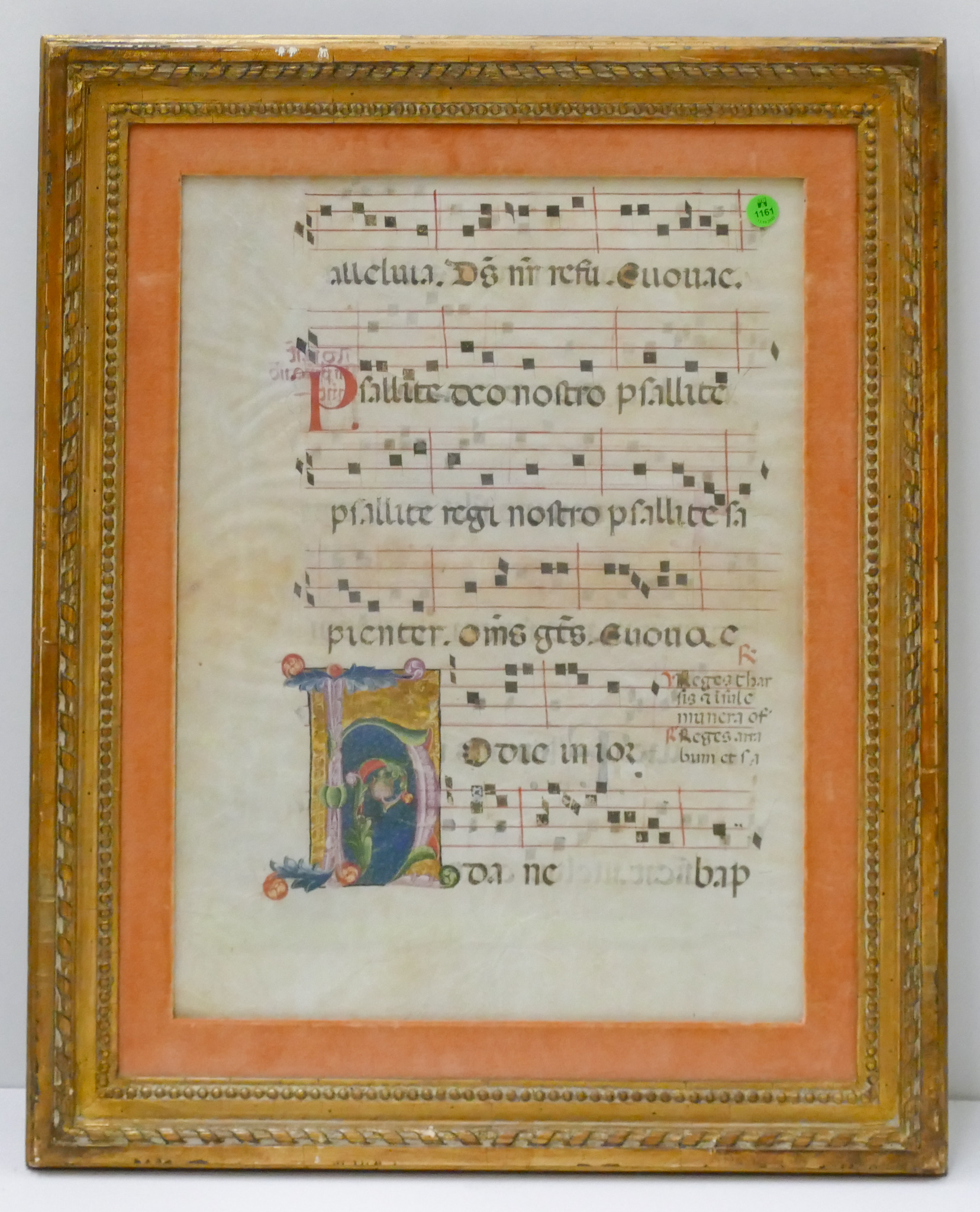 Appraisal: European th th Cent Illuminated Antiphonal Page Gilt Framed ''x