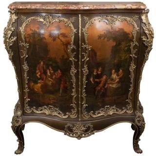 Appraisal: French Commode Ormolu French commode or bombe chest serpentine puddingstone