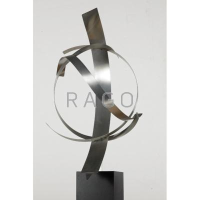 Appraisal: MODERNIST SCULPTURE Free-standing vertical form of steel bands with riveted