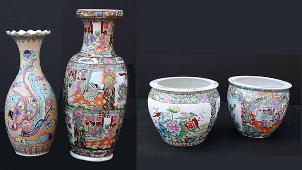 Appraisal: Two Chinese famille rose porcelain jardinieres and two vases late