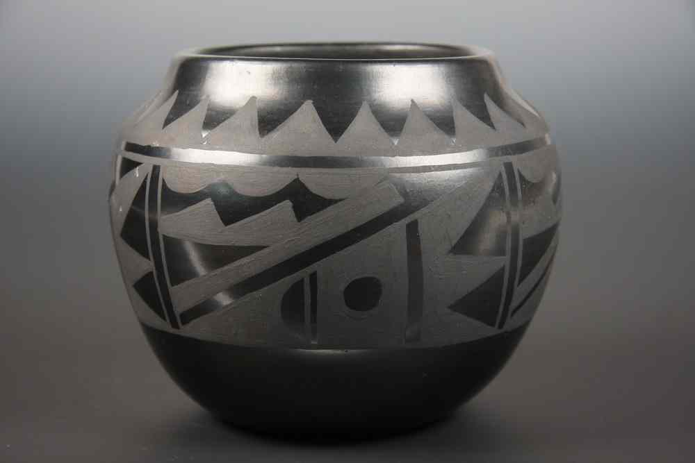 Appraisal: NATIVE AMERICAN POTTERY - Black-on-Black Wedding Pot signed Flora Naranjo