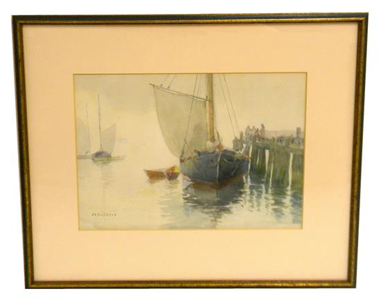 Appraisal: John K Thurston American - watercolor of a harbor scene