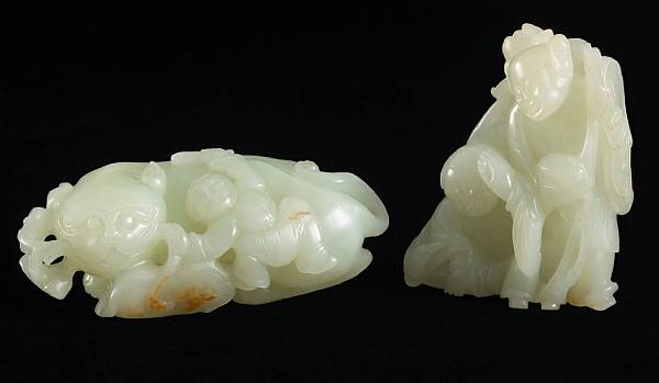 Appraisal: Two white jade carvings th Century The first of a