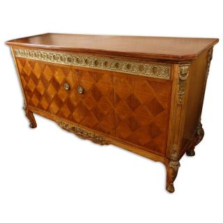 Appraisal: Mid Century Carved and Inlaid Console Table with Brass Fittings