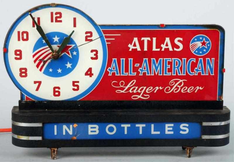 Appraisal: Atlas All American Lager Beer Reverse Glass Clock Light-up clock