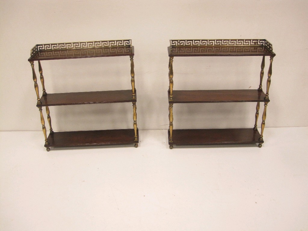 Appraisal: Pair of th Century mahogany Wall Shelves with Greek key