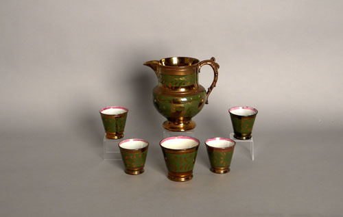 Appraisal: Six pieces of green ground copper luster th c h