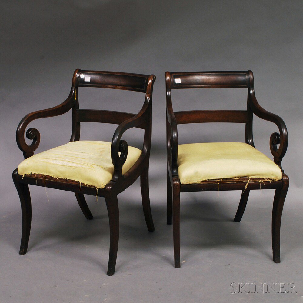 Appraisal: Pair of Classical Mahogany Carved Armchairs probably New York c