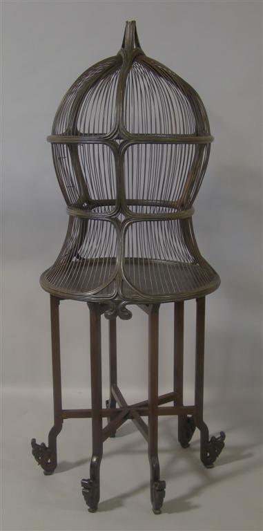 Appraisal: ART NOUVEAU BIRD CAGE WITH STAND Belgian wire and wood