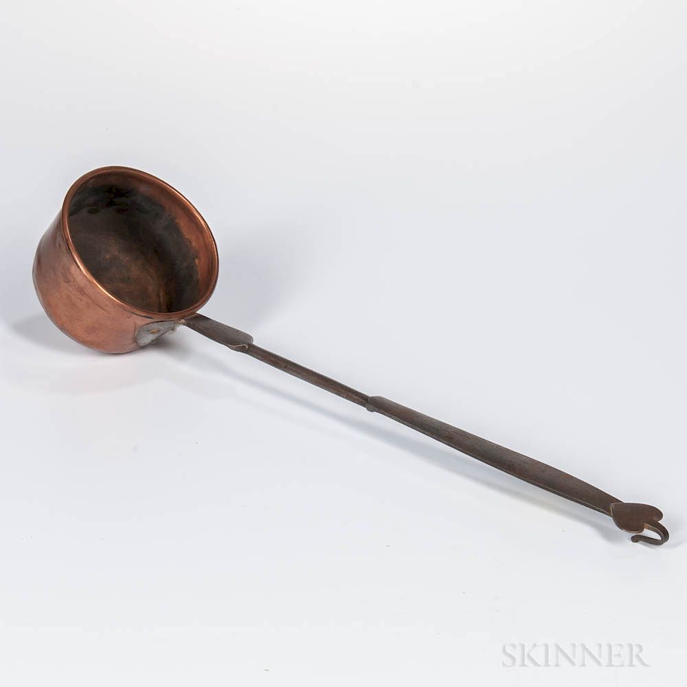 Appraisal: Wrought Iron and Copper Dipper with Brass Inlay Wrought Iron