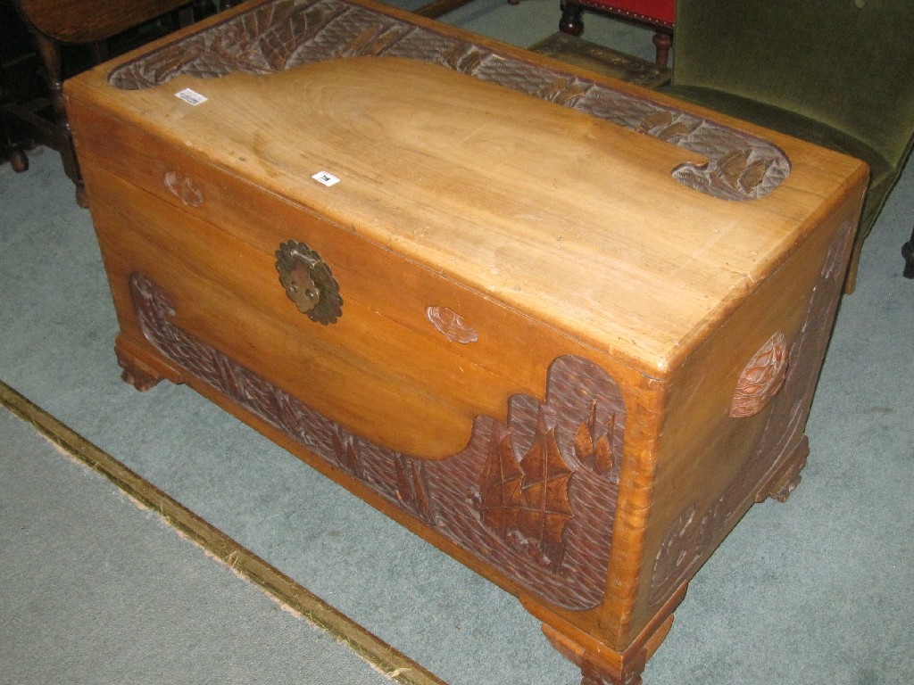 Appraisal: Carved camphorwood blanket box