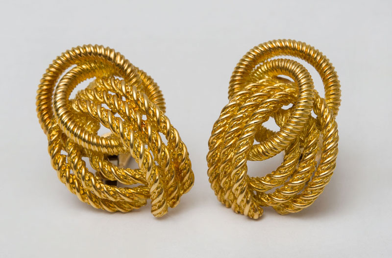 Appraisal: PAIR OF K GOLD KNOTTED-ROPE EARRINGS Stamped ' k' x