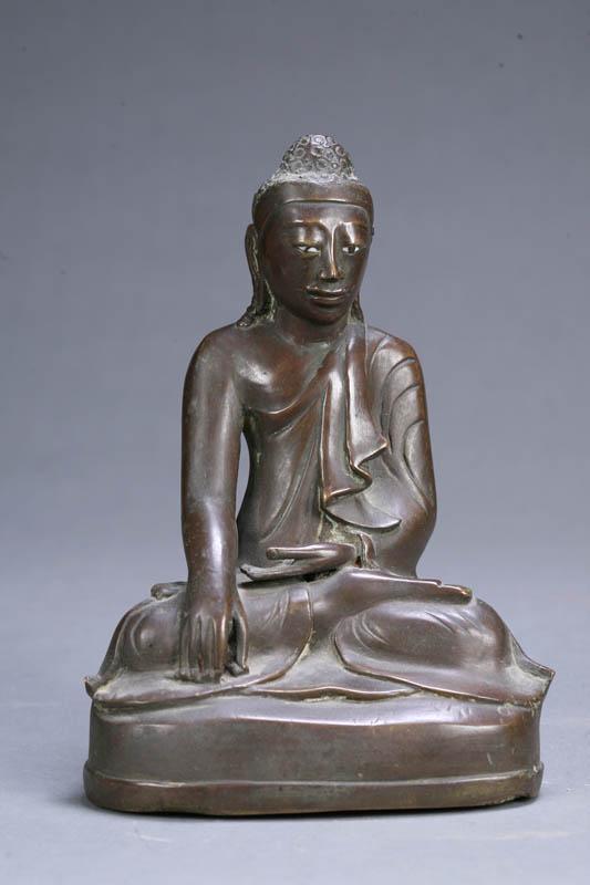 Appraisal: SEATED BUDDHA Asian th century bronze Robed figure with inset