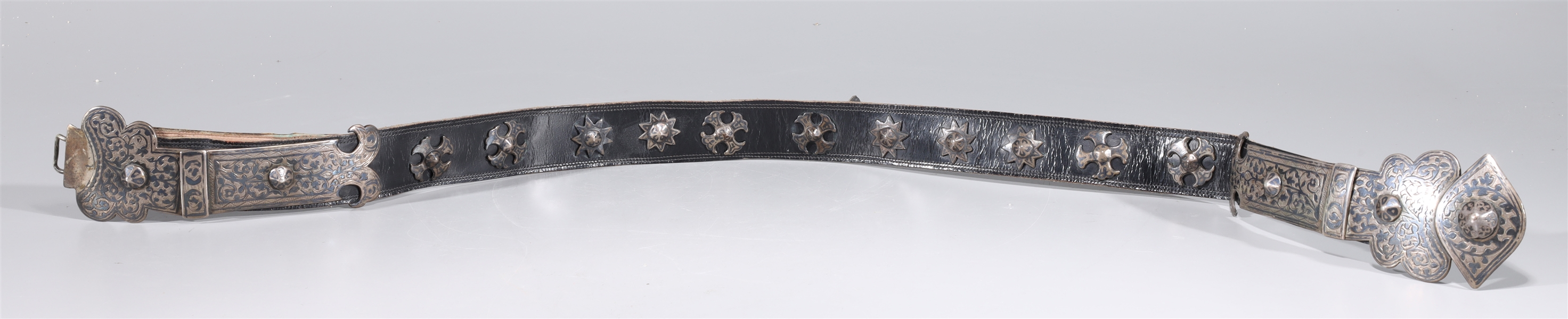 Appraisal: Russian silver niello leather belt overall good condition some wear