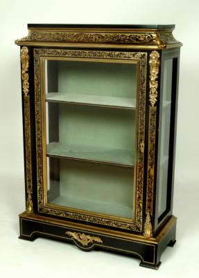 Appraisal: A VICTORIAN BOULLE AND EBONISED PIER DISPLAY CABINET of oblong