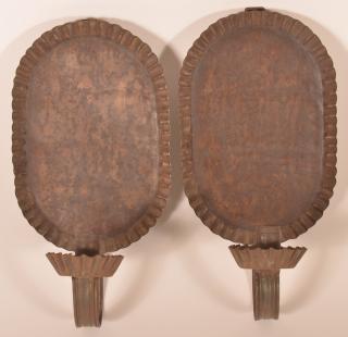 Appraisal: Pair of th Century Tin Candle Sconces Pair of th