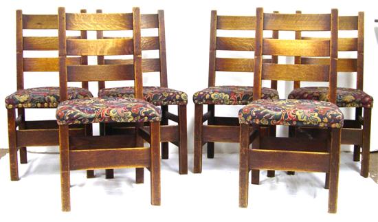 Appraisal: Gustav Stickley six oak dining side chairs unmarked with replaced