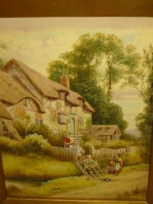 Appraisal: CIRCLE OF MILES BIRKETT FOSTER Figures Before a Thatched Cottage