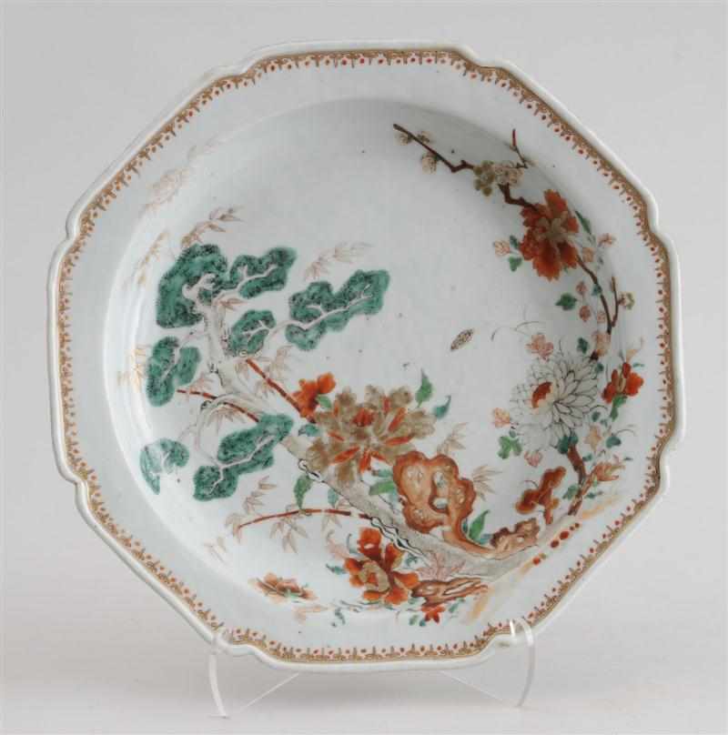 Appraisal: CHINESE EXPORT PORCELAIN FAMILLE VERTE OCTAGONAL BASIN Decorated in iron