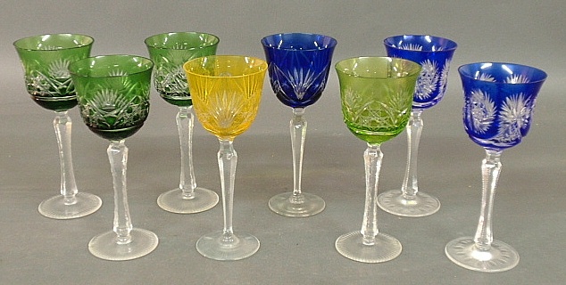 Appraisal: - Eight colorful cut-to-clear goblets late th c h -