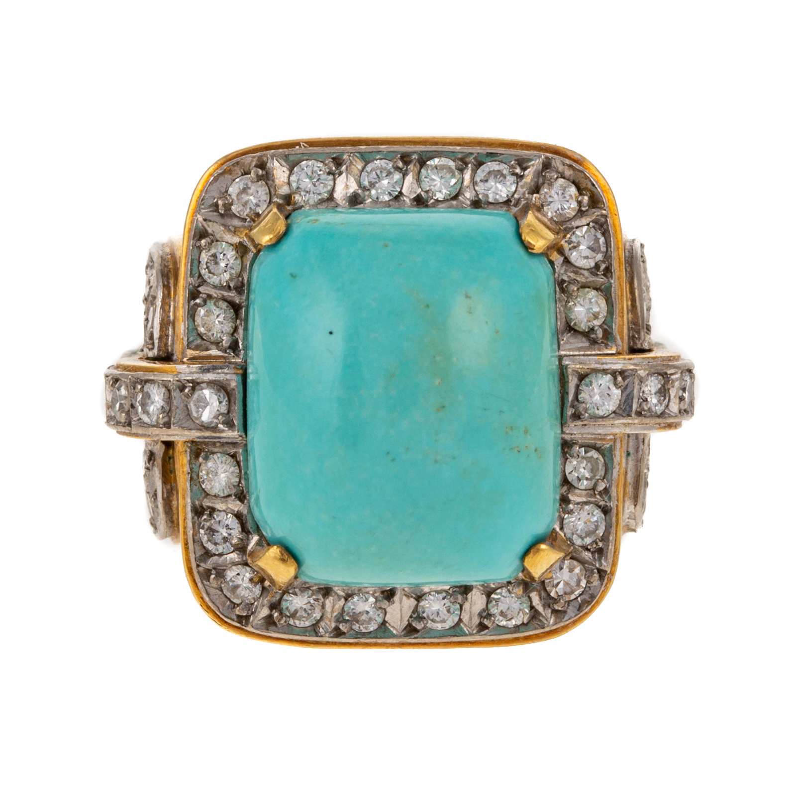 Appraisal: A RETRO TURQUOISE DIAMOND RING IN K K yellow gold