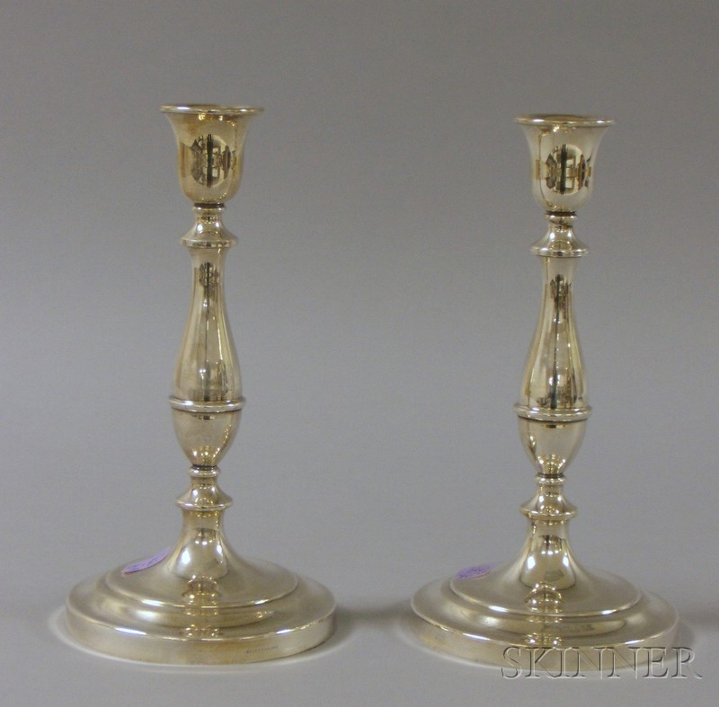 Appraisal: Pair of English Sterling Silver Weighted Tall Candlesticks ht in